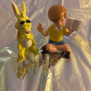 Disney Winnie the Pooh Christopher Robin Reading a Book & Rabbit PVC Figures 3in
